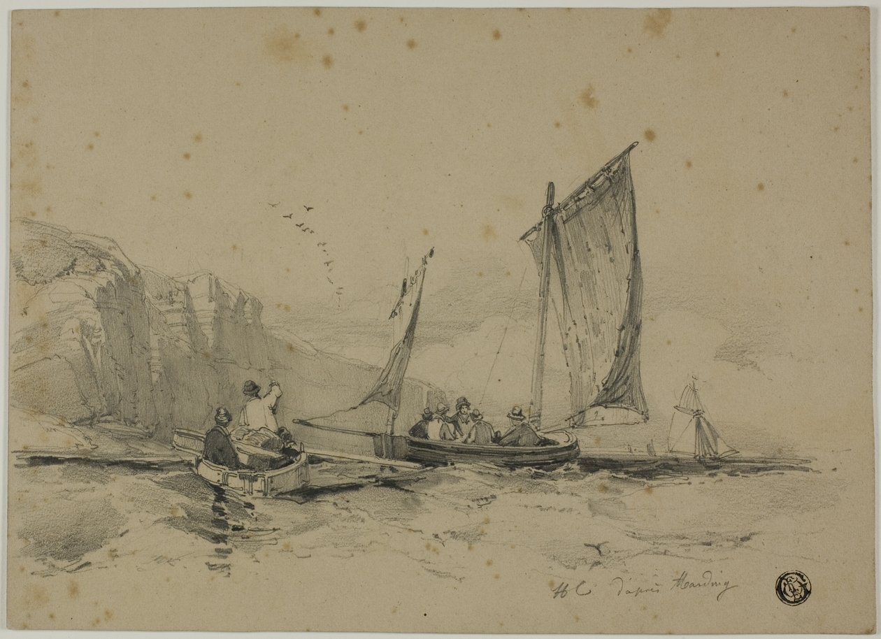 Fischerboote in der Nähe von Klippen von James Duffield Harding
