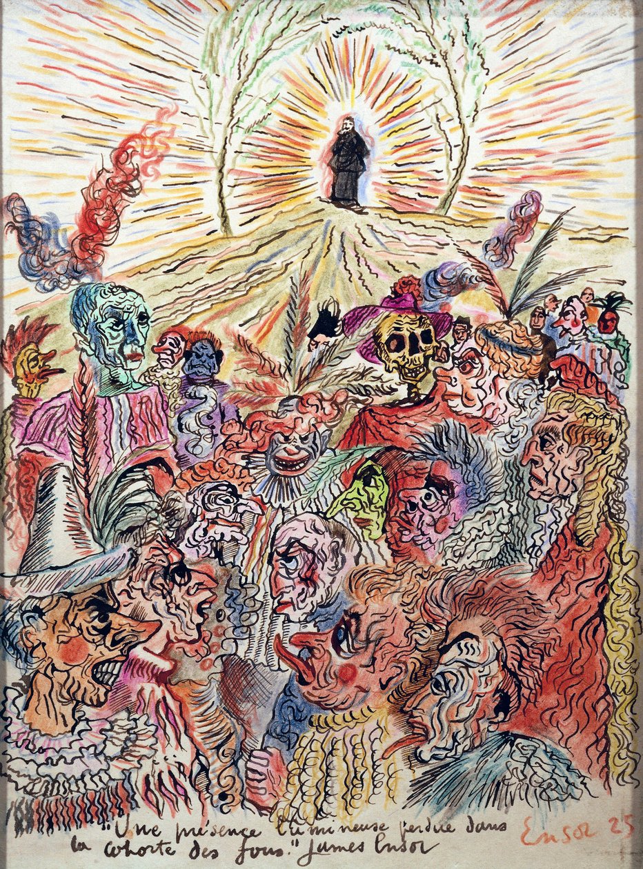 Helle Präsenz verloren im Hof der Verrückten von James Ensor
