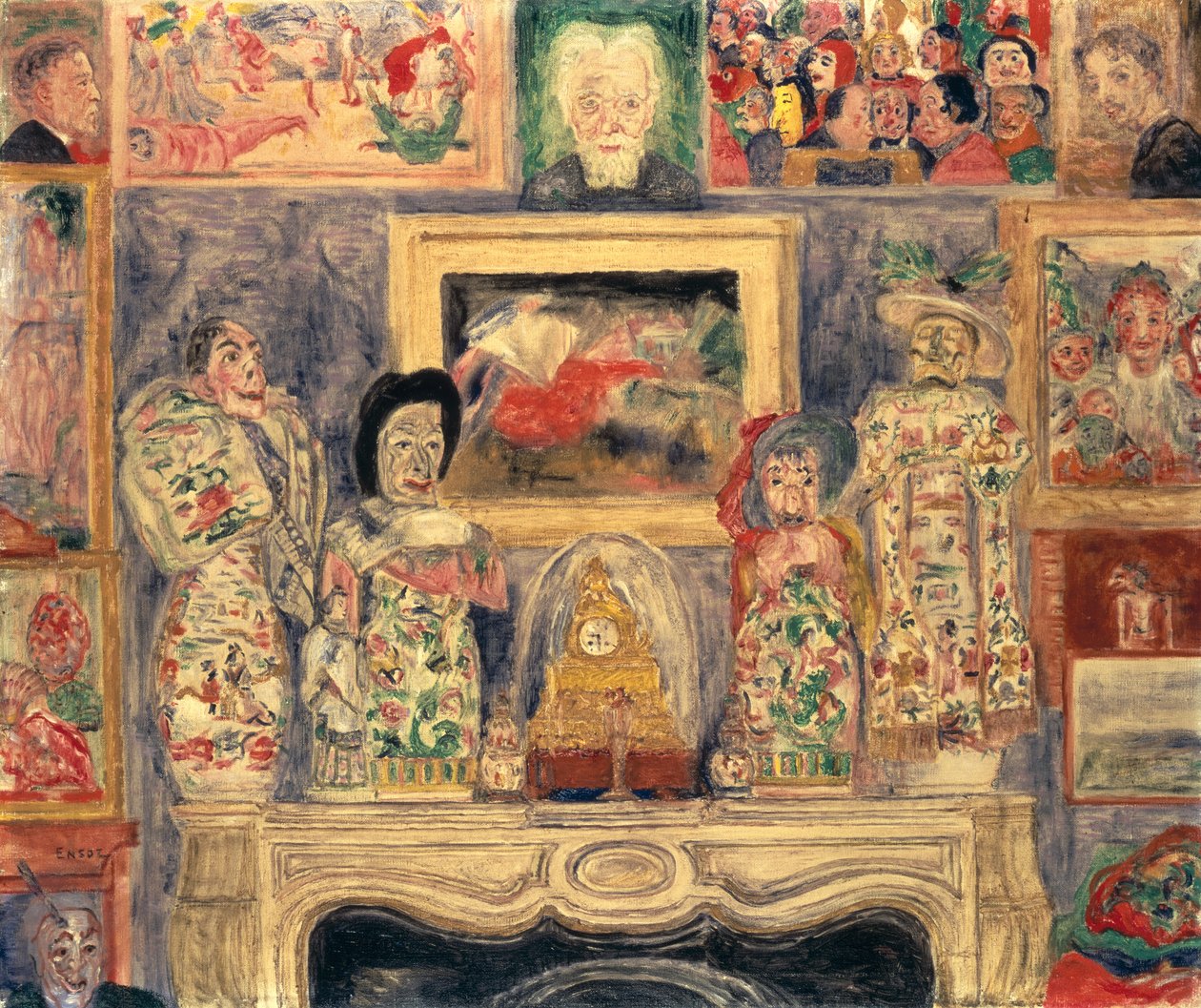 Innenraum mit drei Porträts von James Ensor