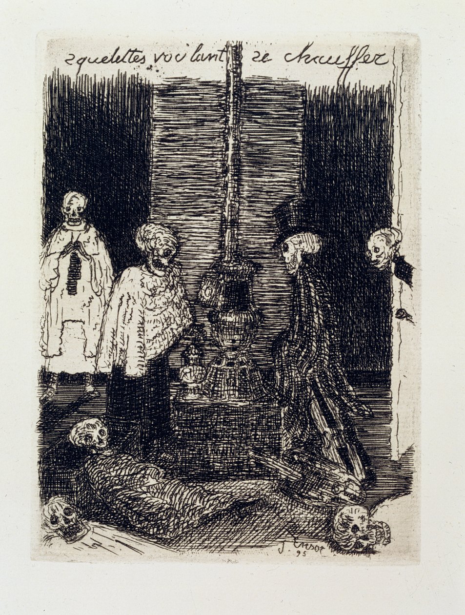 Skelette versuchen sich zu wärmen von James Ensor