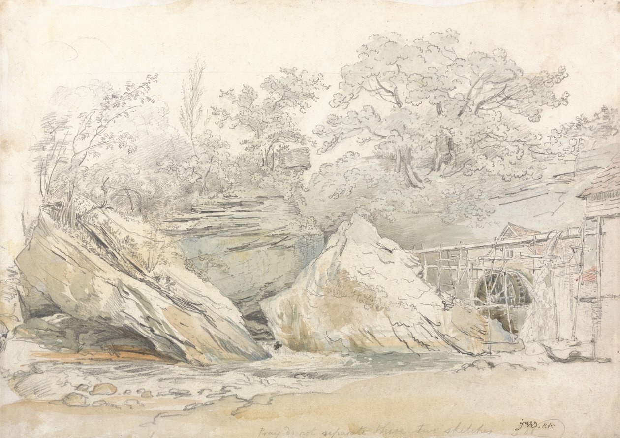 Wassermühle in einer felsigen Landschaft von James Ward