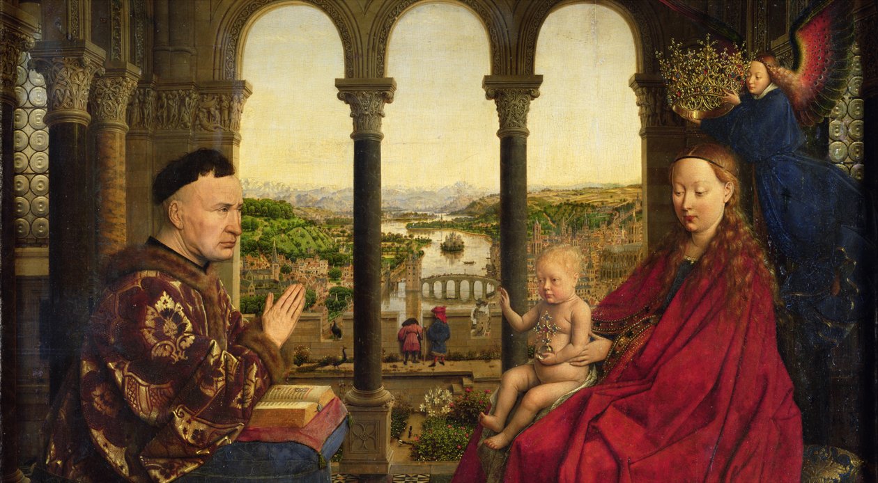 Die Rolin-Madonna (La Vierge au Chancelier Rolin), um 1435 (Panel) (Detail) von Jan van Eyck