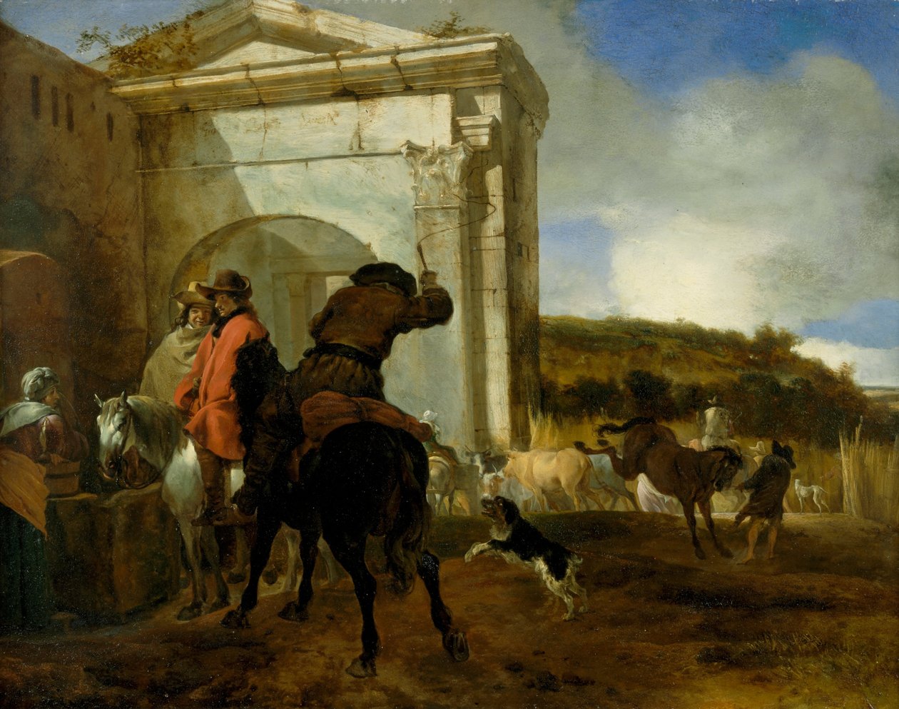 Italienische Landschaft mit Reitern an einer Quelle von Jan Baptist Weenix