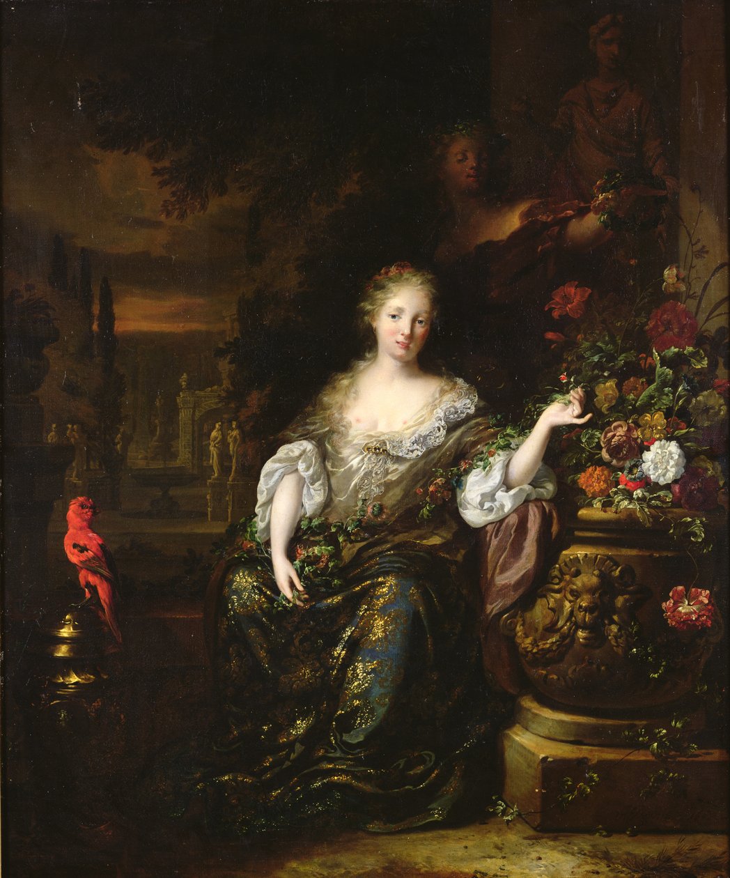 Frau, die in einem Park sitzt, 1688 von Jan Baptist Weenix