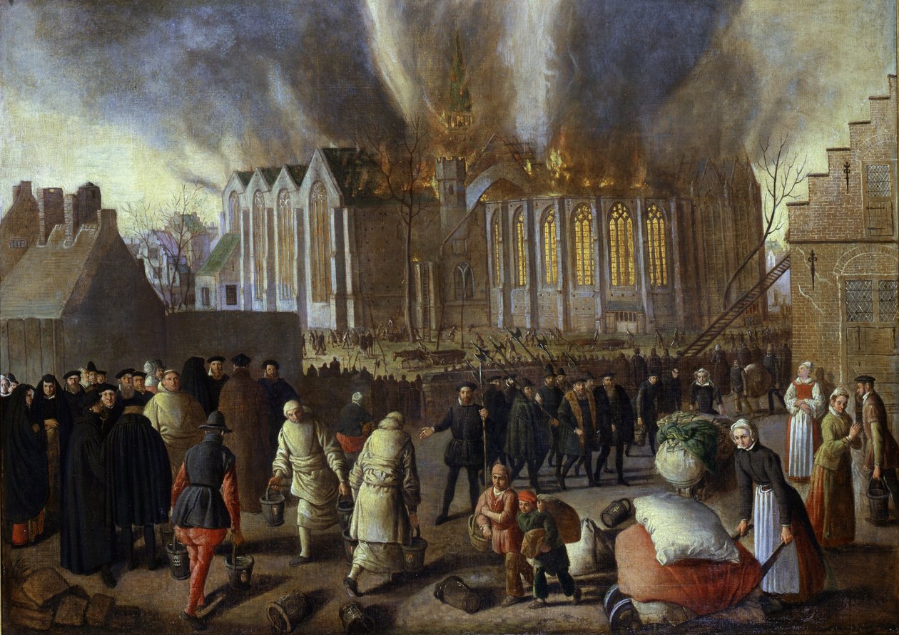 Nieuwkerk in Dordrecht brennt 1568 von Jan Doudijn