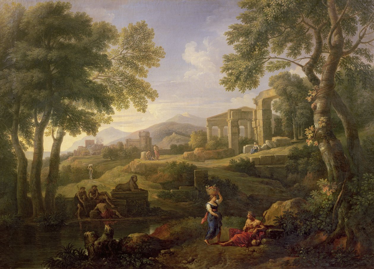 Klassische Landschaft mit Figuren und Ruinen von Jan Frans van Bloemen