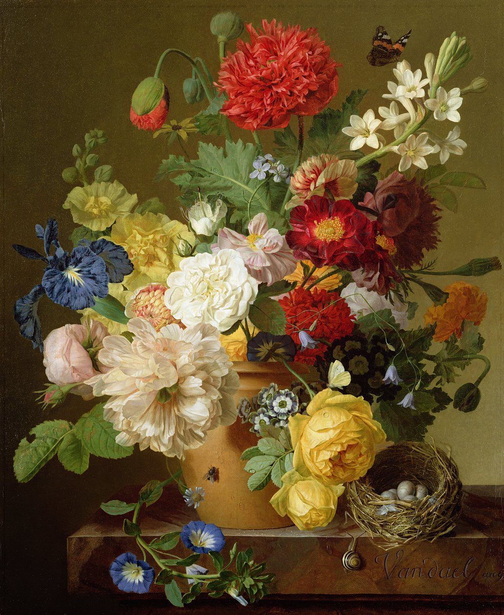 Blumenstillleben auf einer Marmorkante, 1800-01 von Jan Frans van Dael