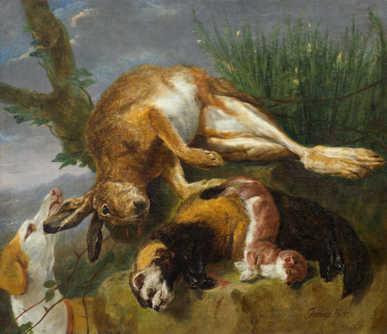 Jagdstillleben mit einem Hund von Jan Fyt