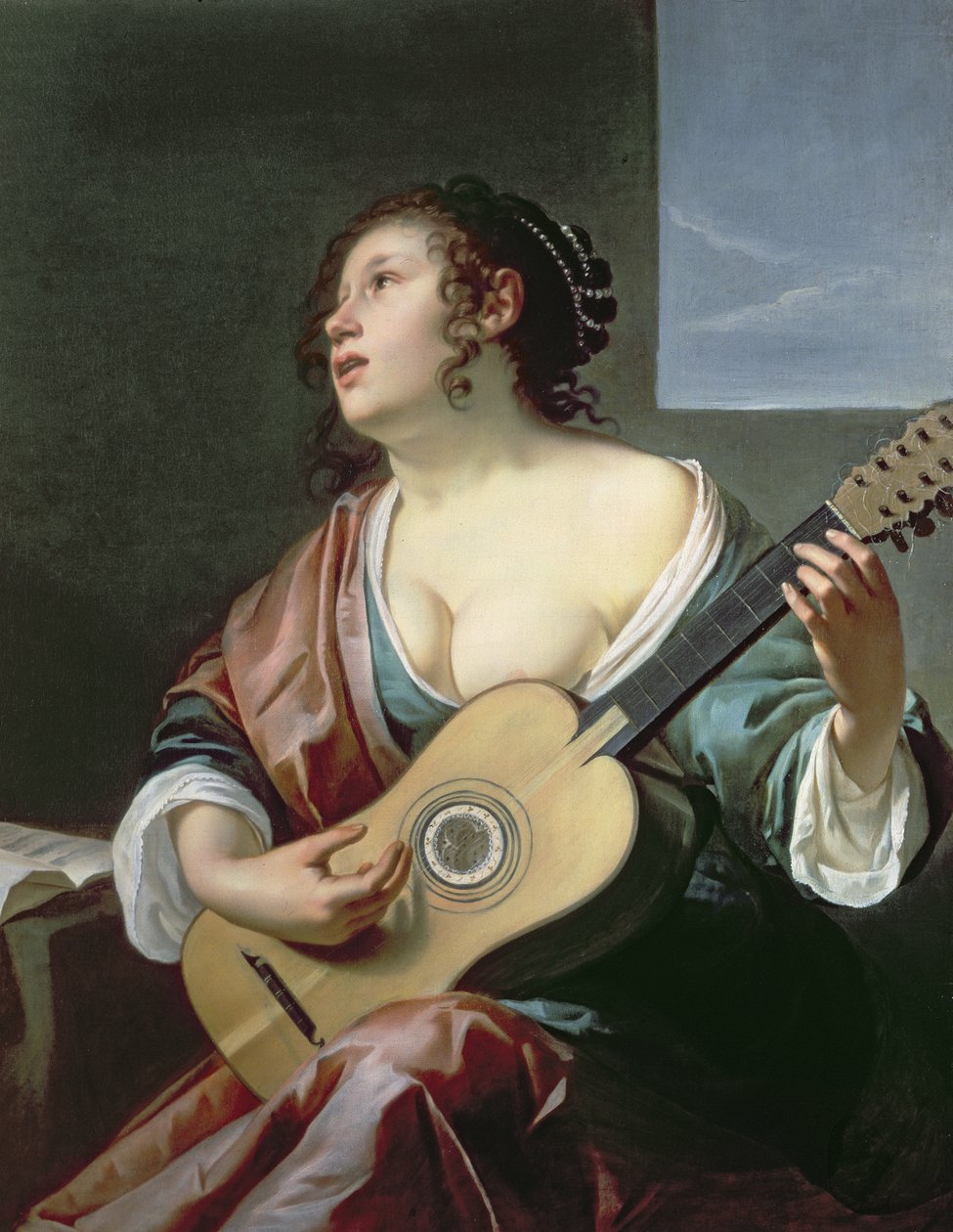 Frau mit Laute von Gerrit van Honthorst