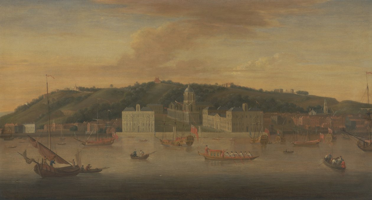Ein Blick auf Greenwich vom Fluss mit vielen Booten von Jan Griffier