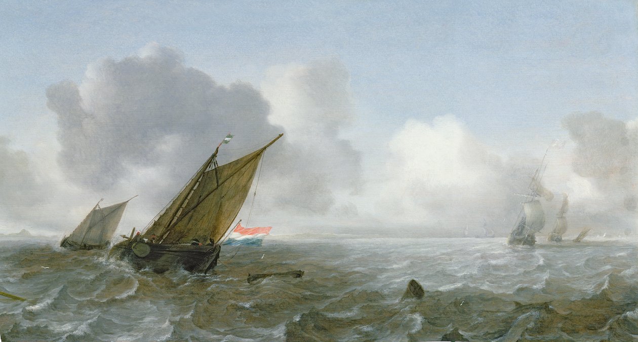 Schiffe vor der Küste bei einer Brise, 17. Jahrhundert von Jan Porcellis