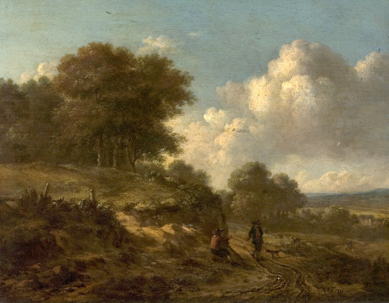 Landschaft mit Bauern und einem Hund von Jan Wijnants