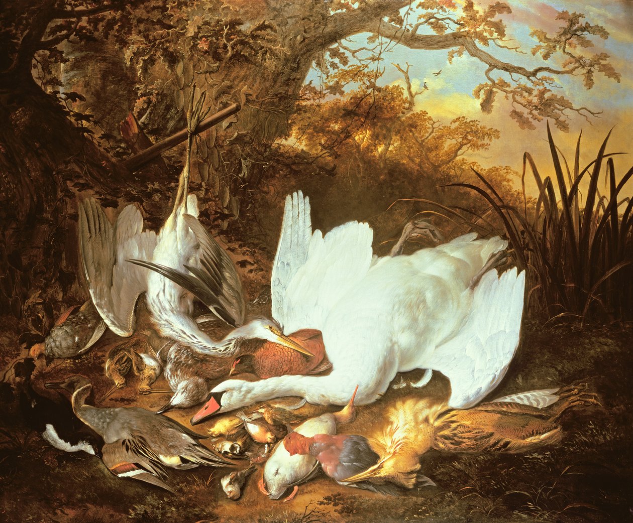 Stillleben mit Schwan und Wild in einer Landschaft von Jan de Wit