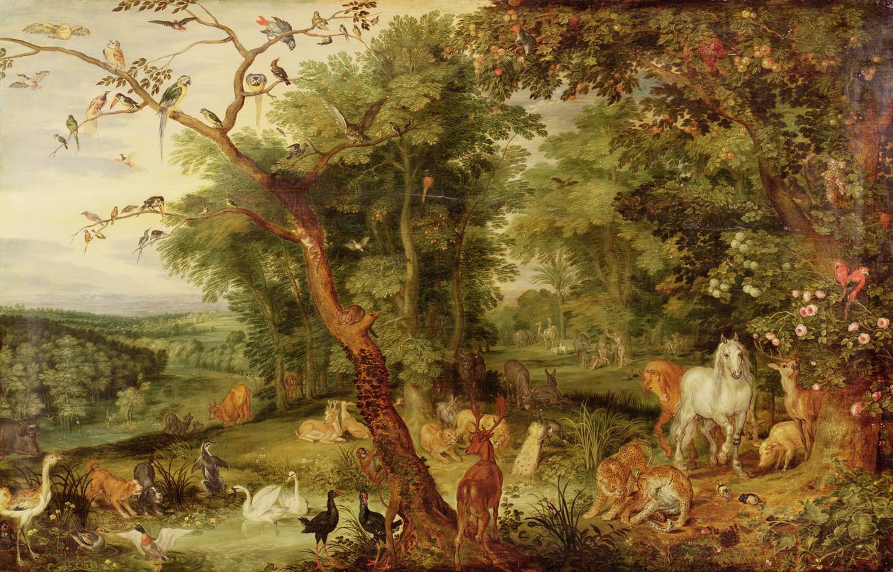 Der Garten Eden; im Hintergrund die Versuchung von Jan the Elder Brueghel
