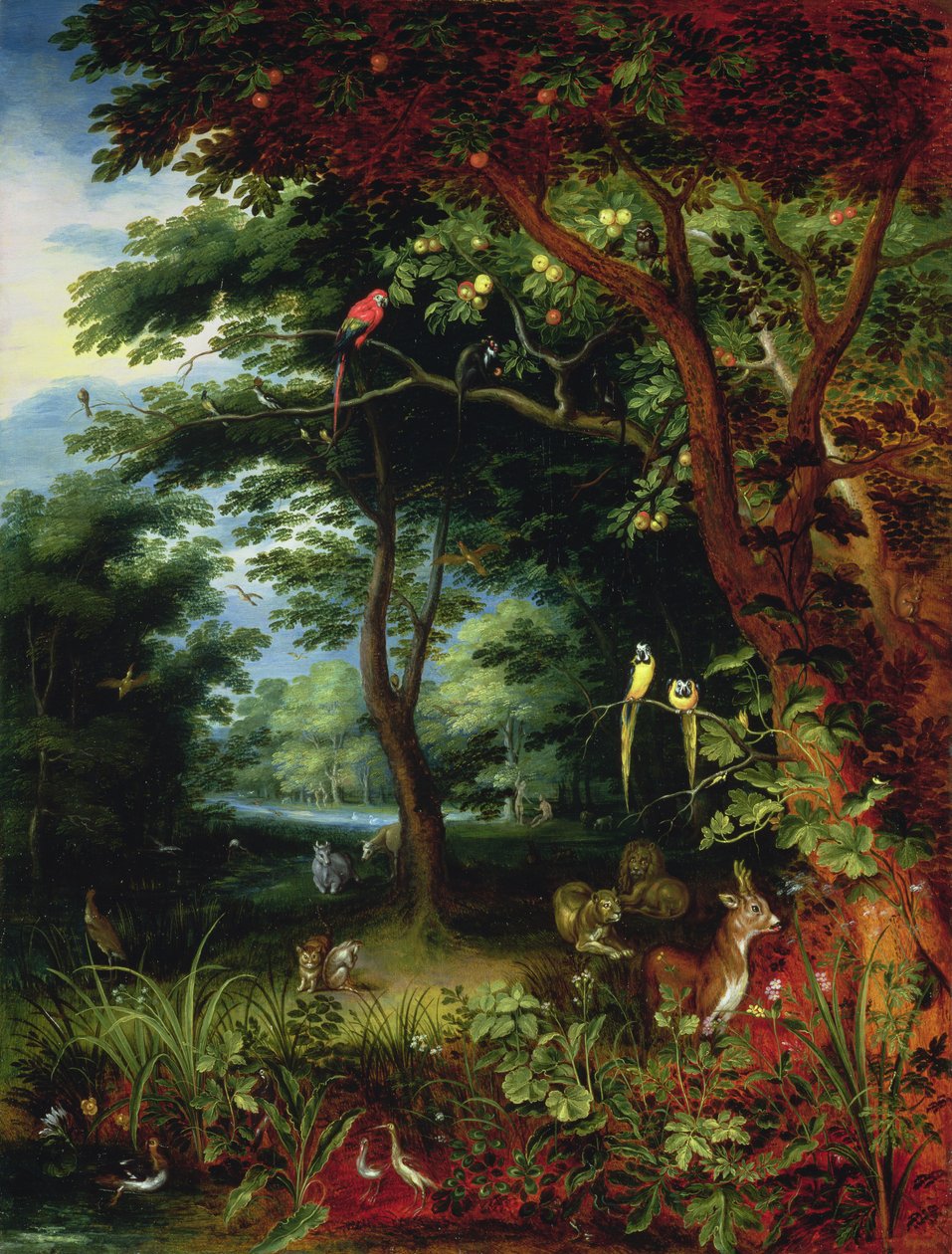 Paradies-Szene mit Adam und Eva (Tafel) von Jan Brueghel the Younger