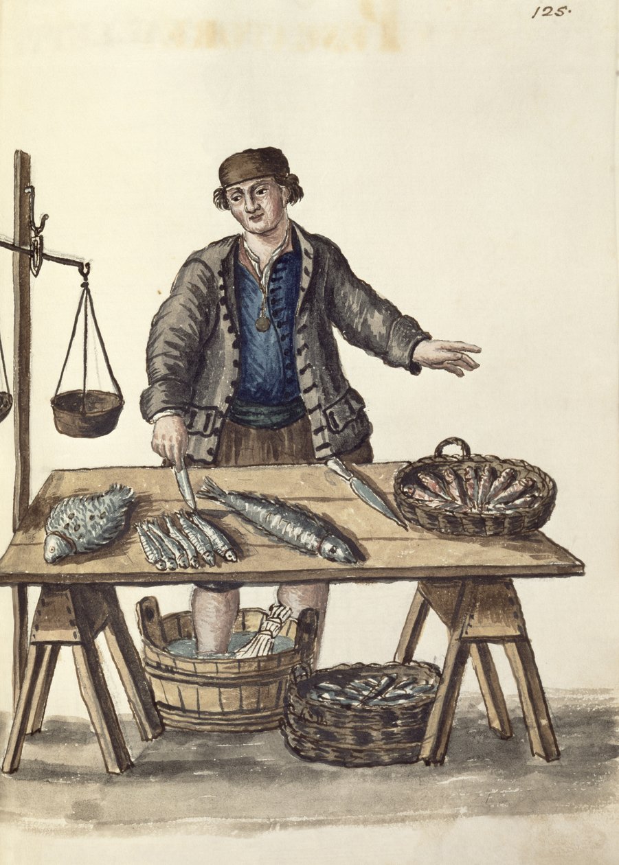 Fischhändler, Venezianisch von Jan van Grevenbroeck