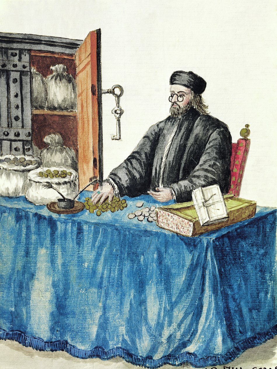 Venezianischer Geldverleiher, aus einem illustrierten Kostümbuch von Jan van Grevenbroeck