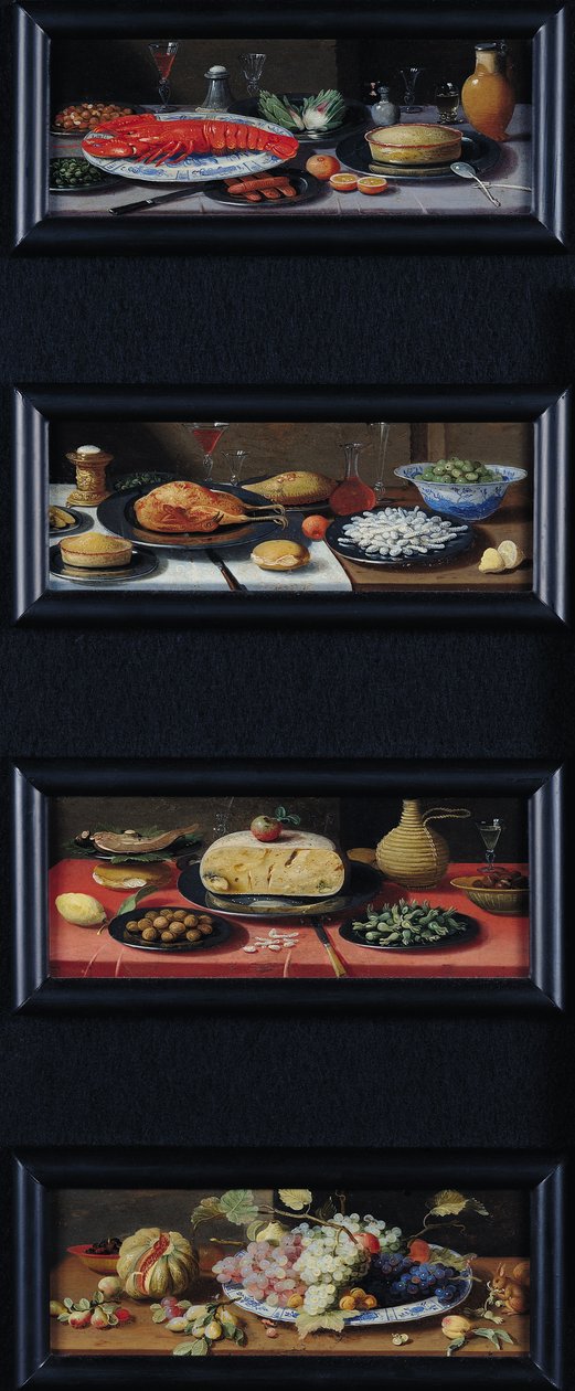 Vier Stillleben mit Essen und Obst von Jan van Kessel the Elder