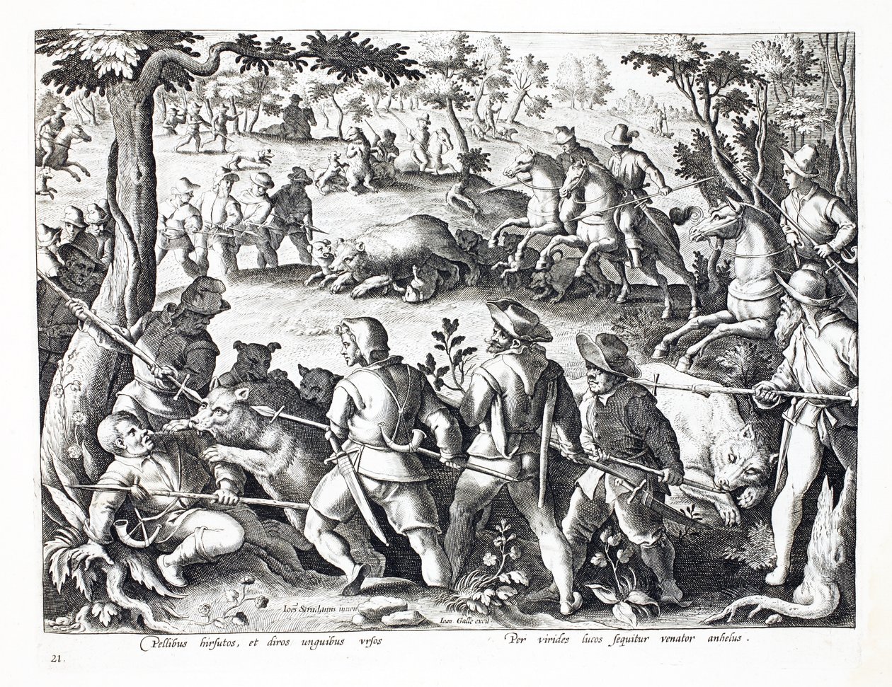 Bärenjagd mit Hunden und Speeren, Illustration aus 