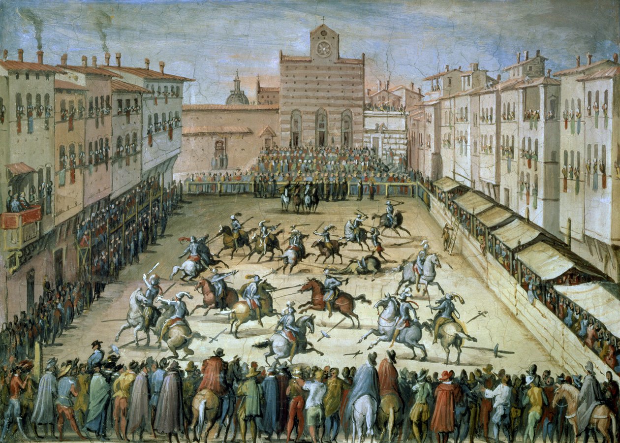 Das Turnier auf der Piazza Santa Croce, Florenz, 1555 von Jan van der Straet