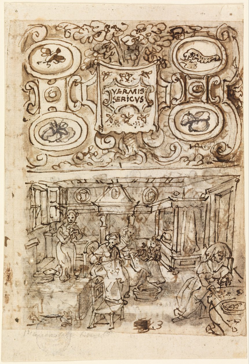 Titelseite der Serie Sericulture (Vermis Sericus) von Jan van der Straet