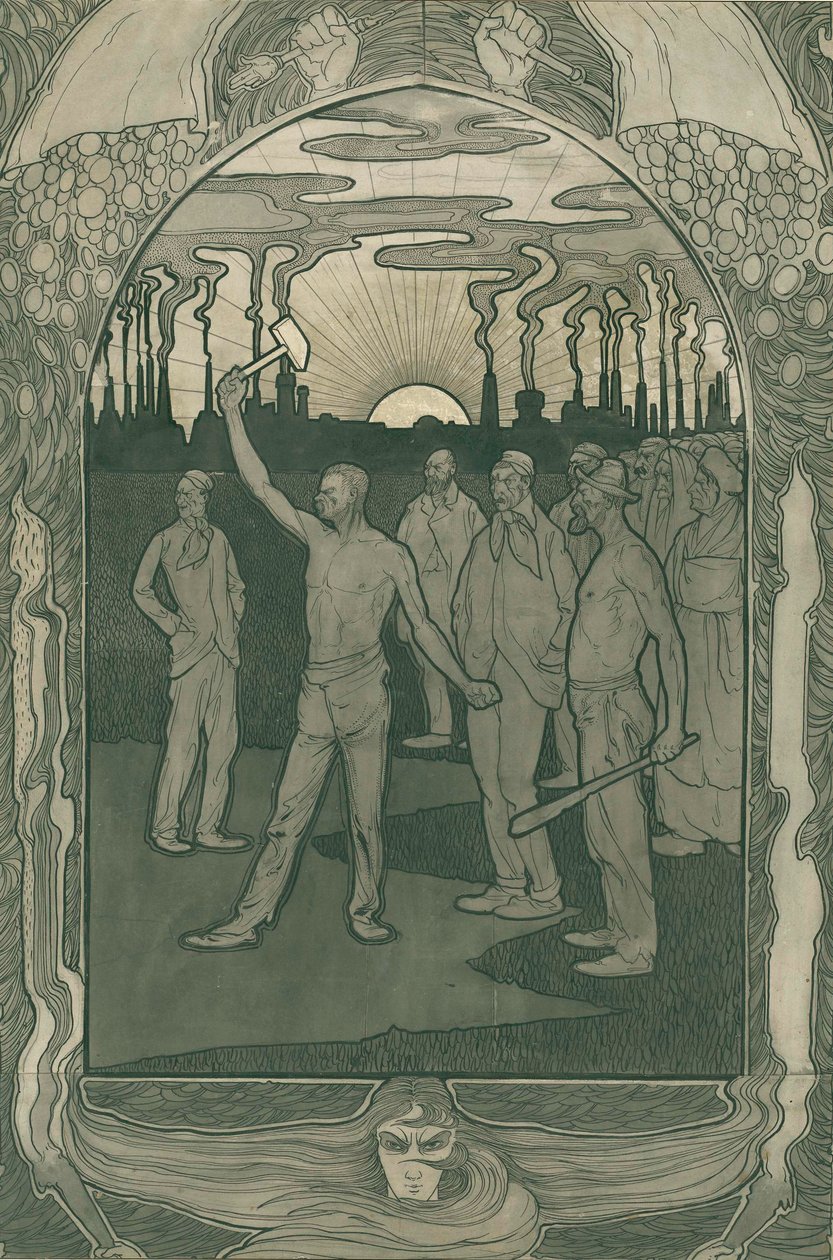 Fabrikarbeiter stehen stark vereint, 1900 (Feder auf Papier) von Jan van der Vaardt