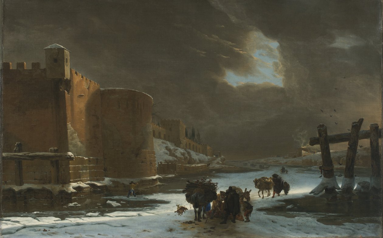 Gefrorener Graben außerhalb der Stadtmauern von Jan Asselyn