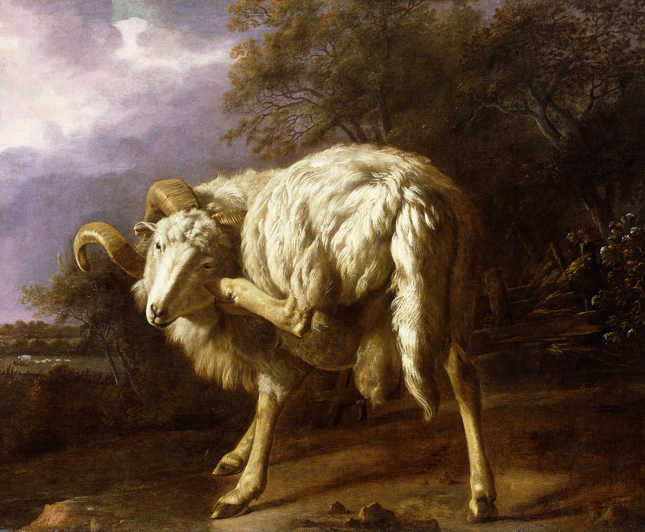 Ein Widder in einer bewaldeten Landschaft von Jan Baptist Weenix