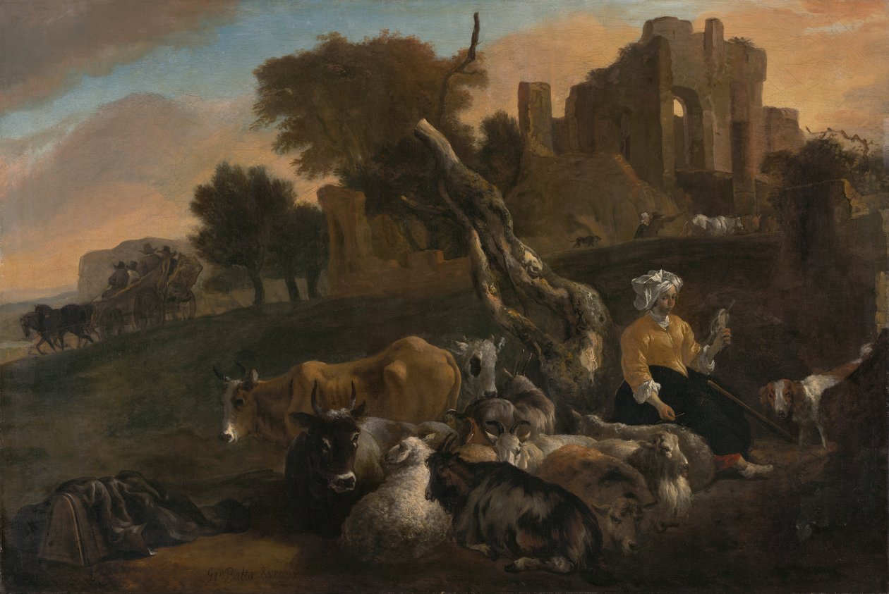 Landschaft mit Schäferin von Jan Baptist Weenix