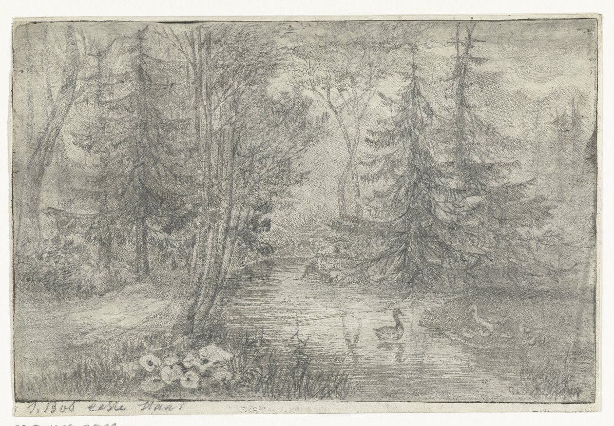 Waldteich mit Enten von Jan Bos Wz. (signed by artist)