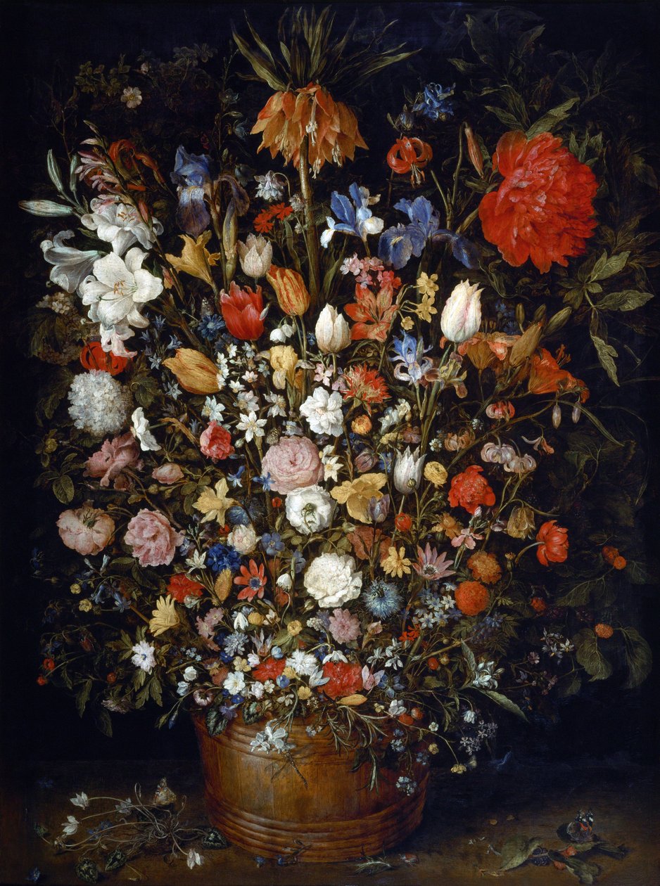 Blumen in einem Holzgefäß von Jan Brueghel the Elder