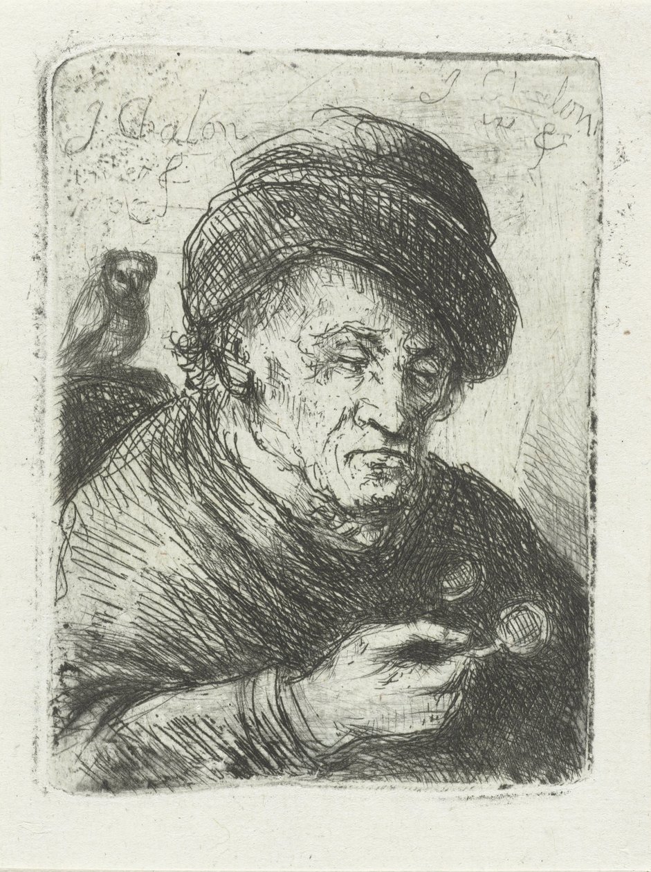 Alter Mann mit Brille und Eule von Jan Chalon