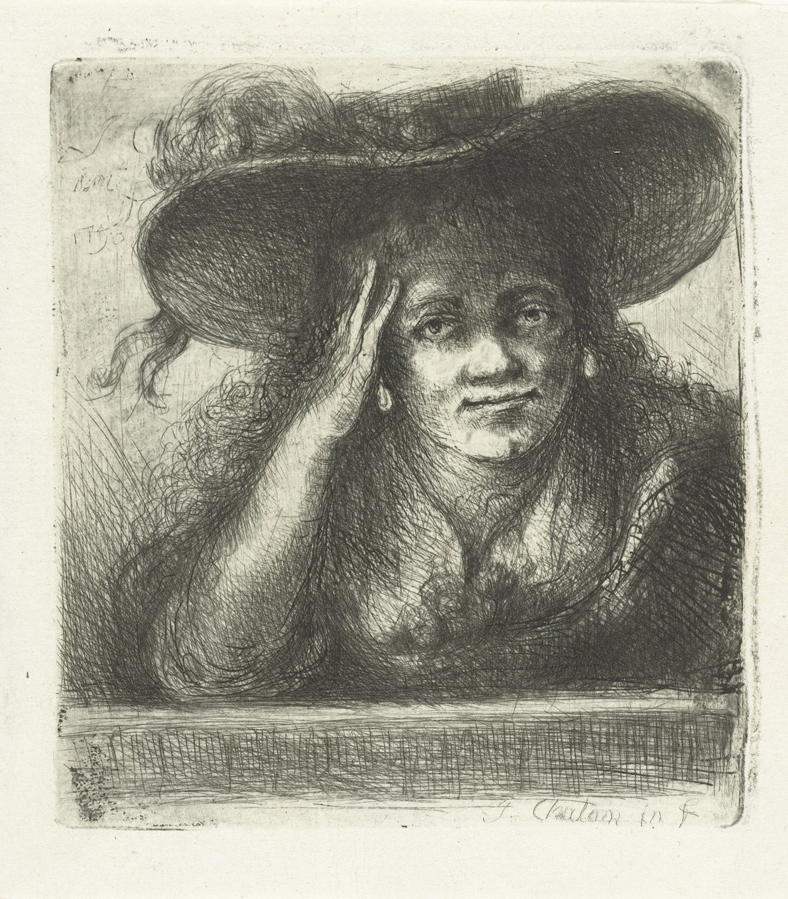 Frau mit großem rundem Hut von Jan Chalon