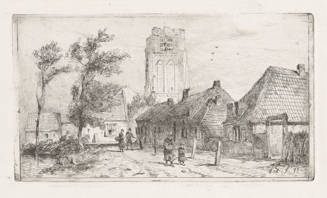 Dorfansicht mit Kirchturm von Jan Gerard Smits