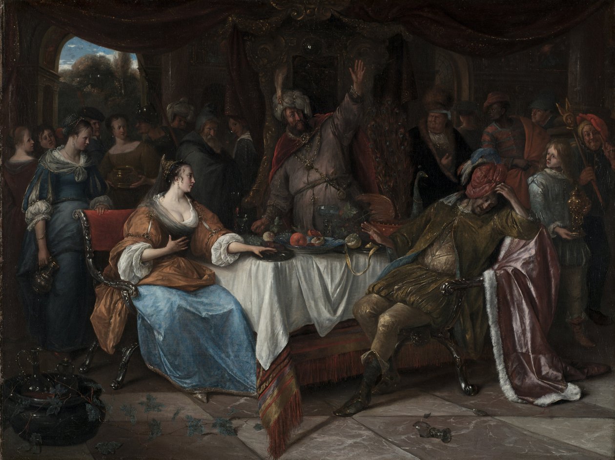 Esther, Ahasverus und Haman, ca. 1668 von Jan Havicksz. Steen