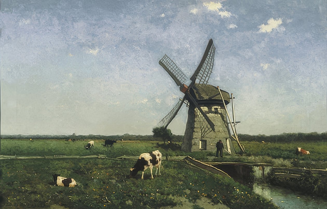 Landschaft mit Windmühle bei Schiedam von Jan Hendrik Weissenbruch