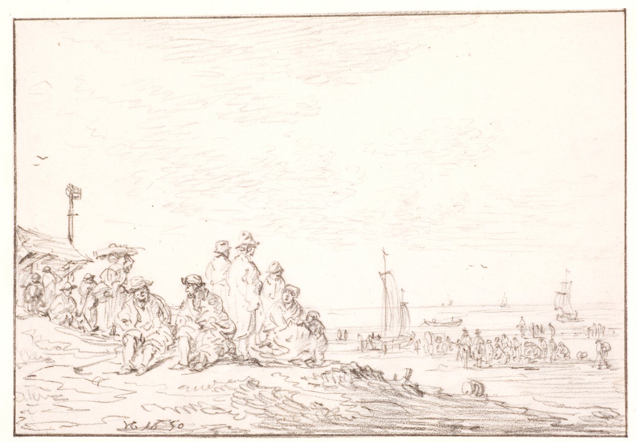 Strand mit vielen Menschen von Jan Josefsz van Goyen