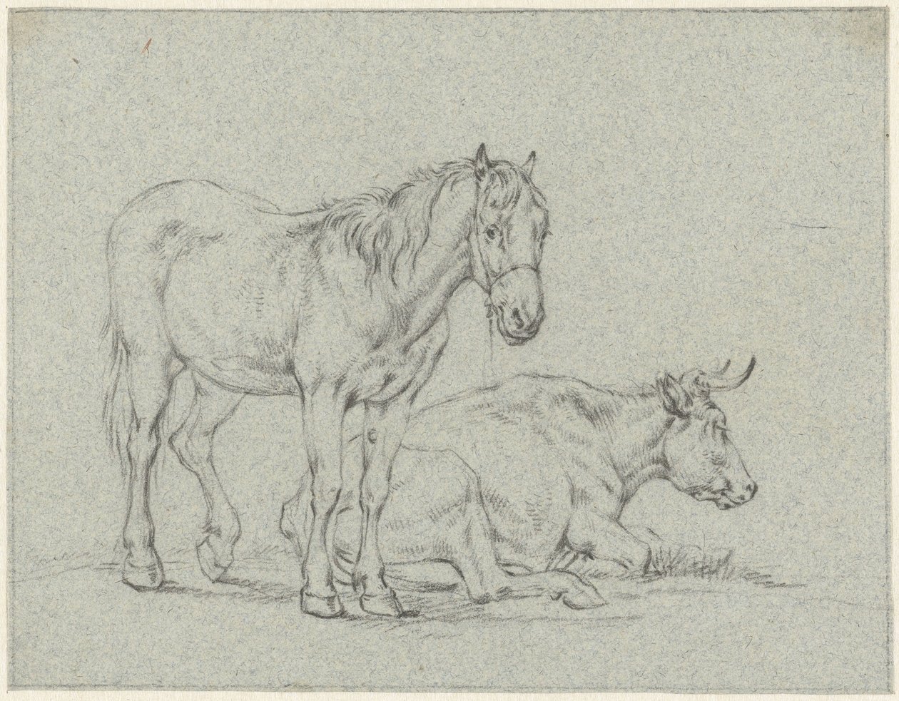 Stehendes Pferd und eine liegende Kuh von Jan Kobell (II)