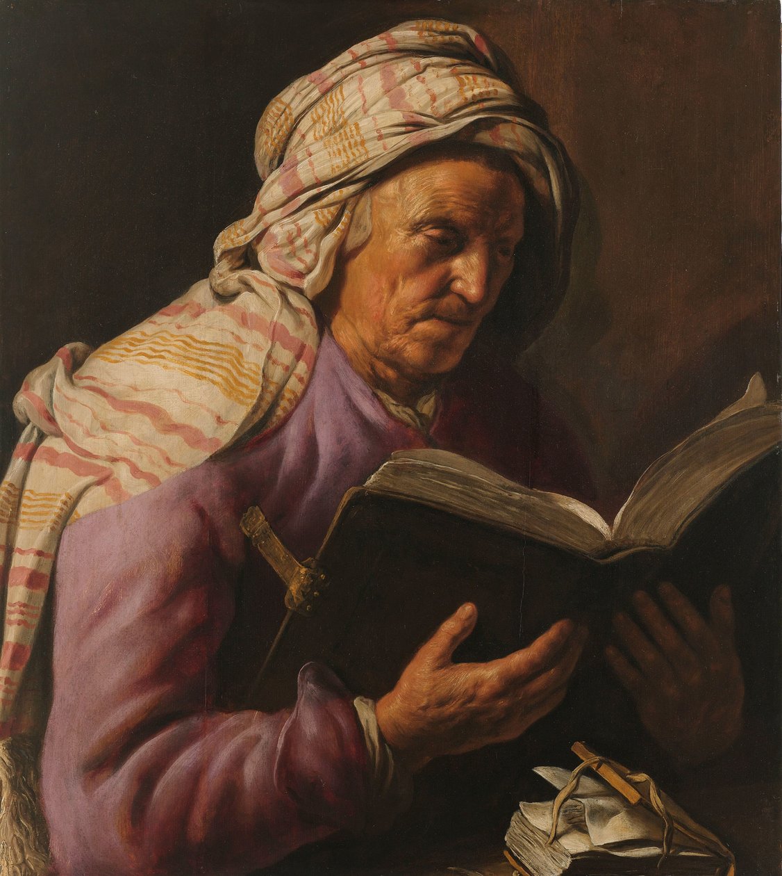 Alte Frau beim Lesen von Jan Lievens