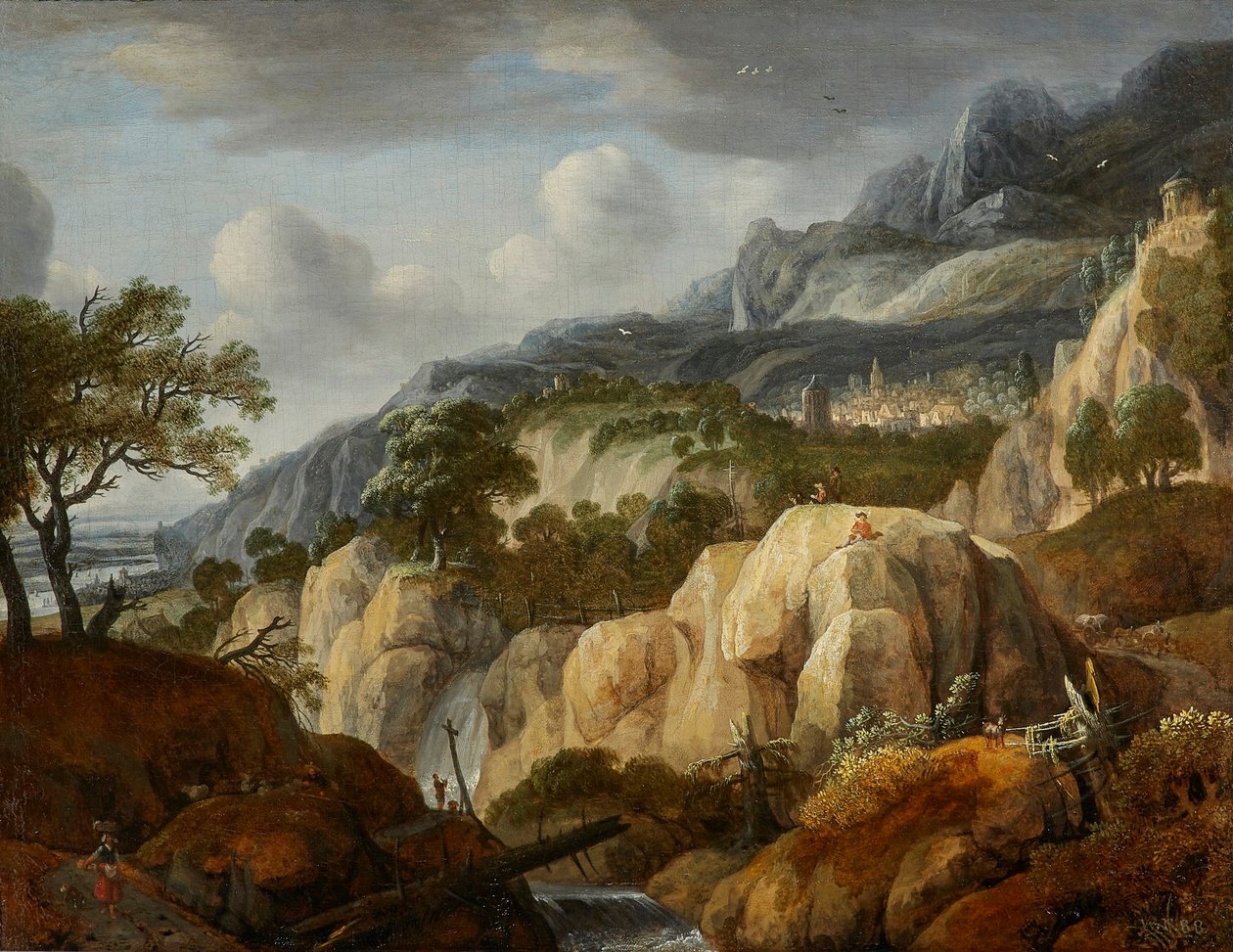 Berglandschaft mit einem Zeichner von Jan Looten