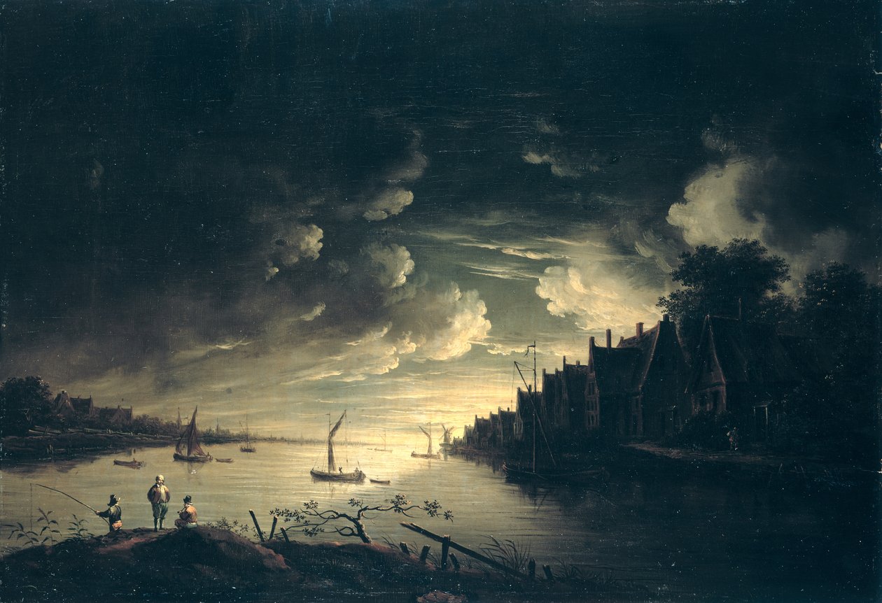 Flusslandschaft bei Mondschein von Jan Ludewick de Wouters