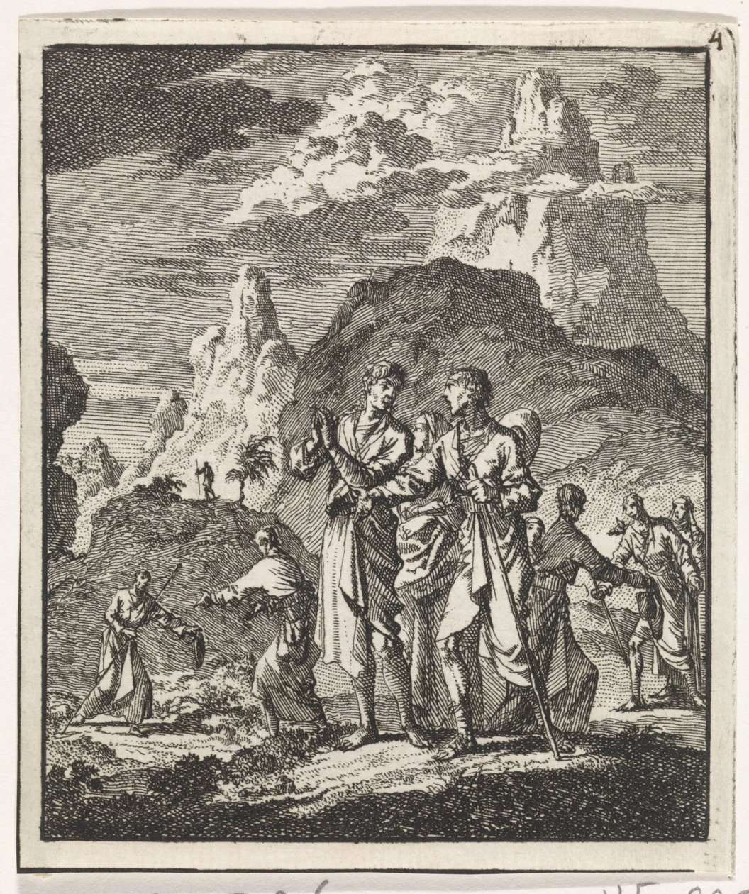 Begegnung von Pilgern in den Bergen von Jan Luyken