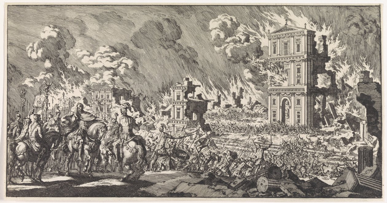 Römer zerstören einen jüdischen Tempel in Jerusalem von Jan Luyken
