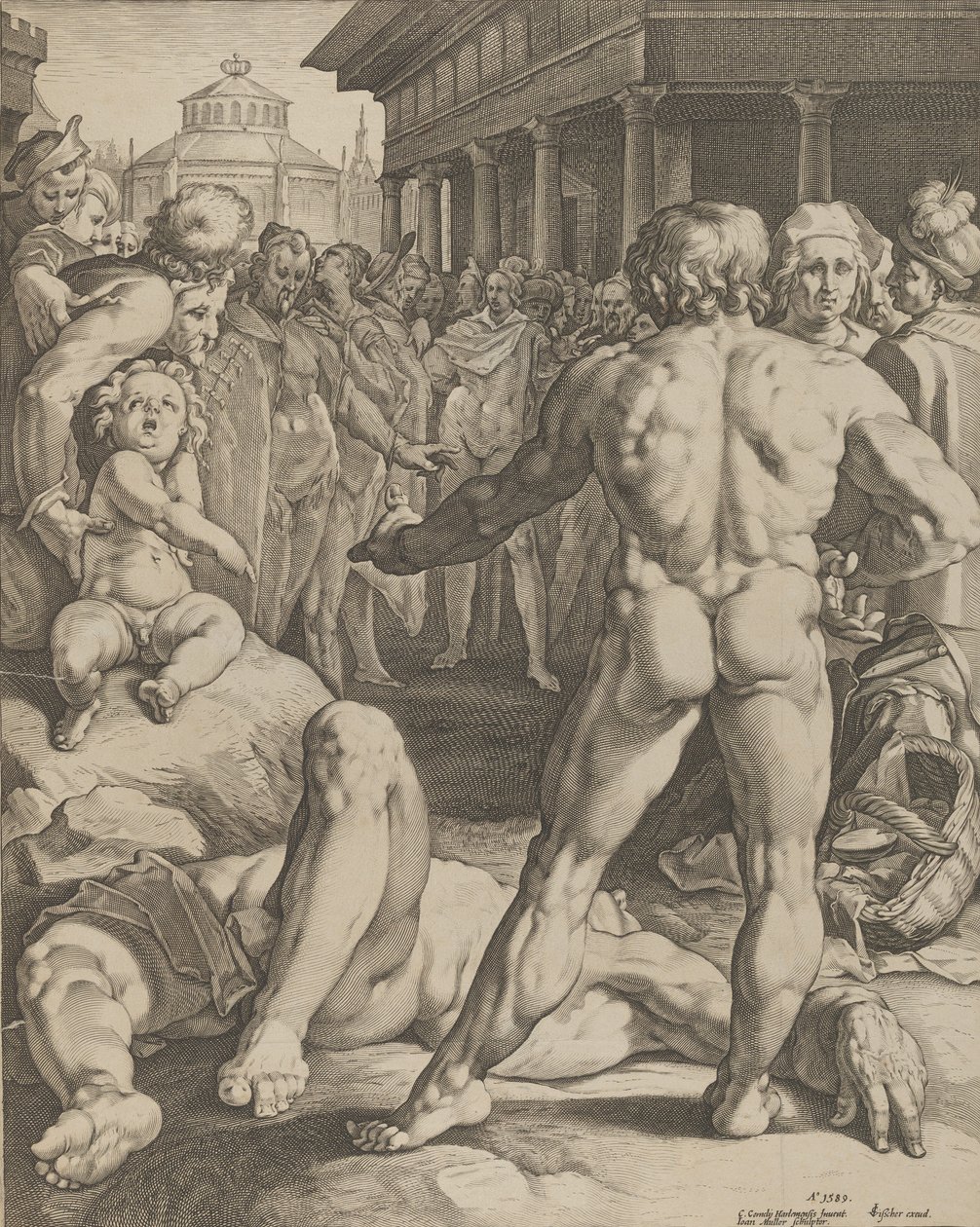 Der Kampf zwischen Odysseus und Irus, ca. 1590 von Jan Muller
