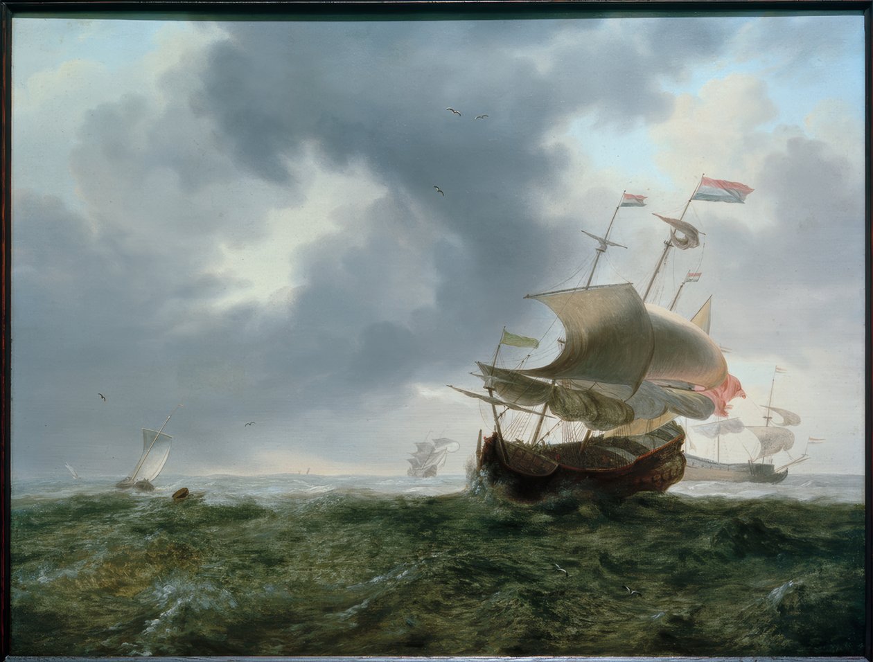 Schlachtschiffe und Fischerboote in stürmischer See von Jan Theunisz. Blanckerhoff