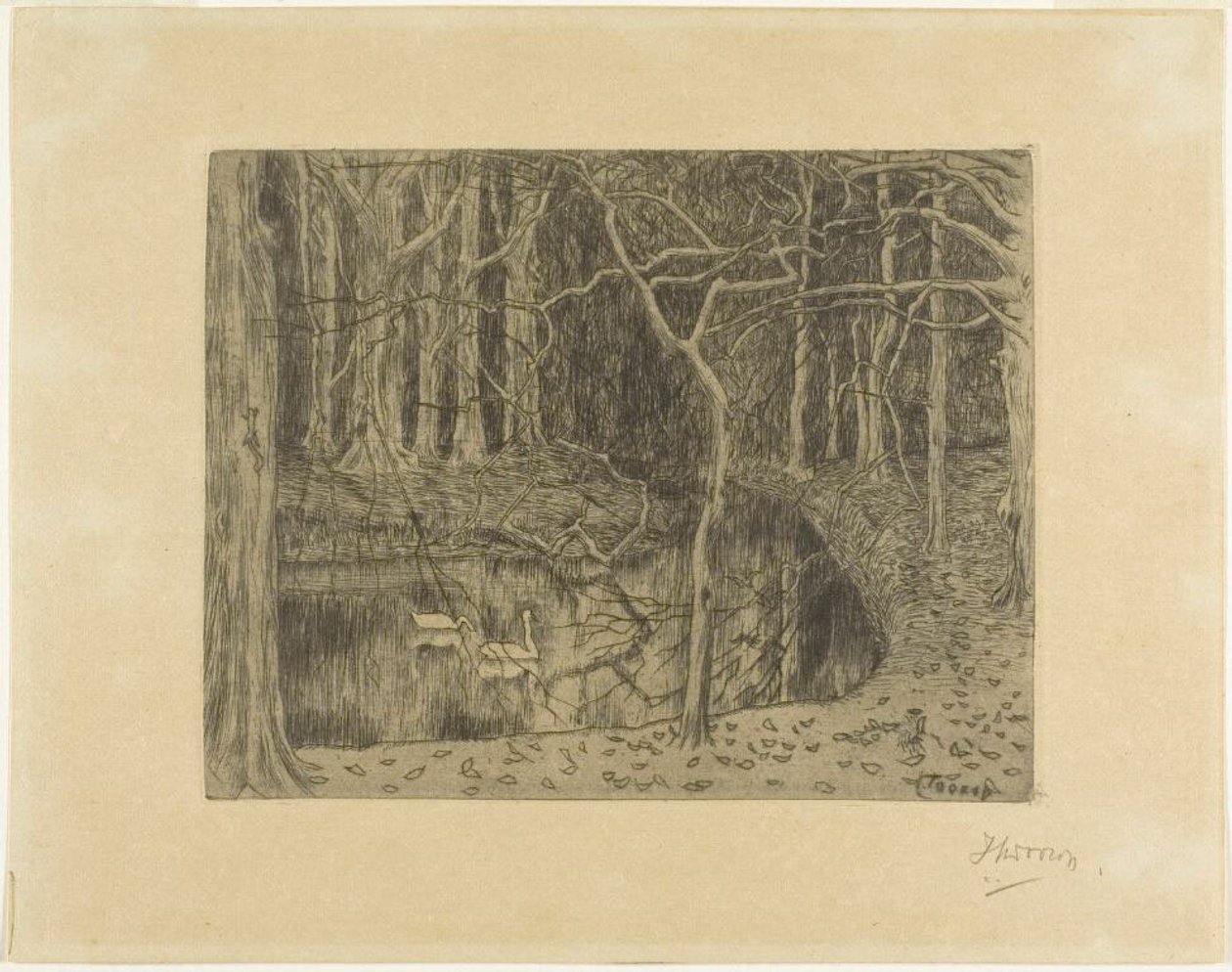 Wald mit einem Teich und Schwänen von Jan Toorop