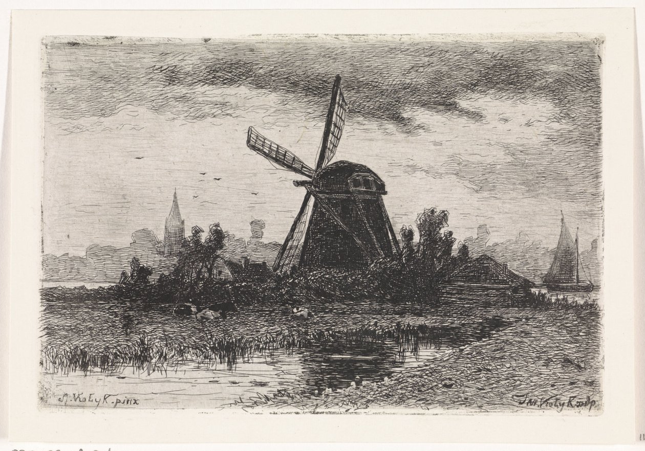 Landschaft mit Mühle von Johannes Martinus Vrolijk