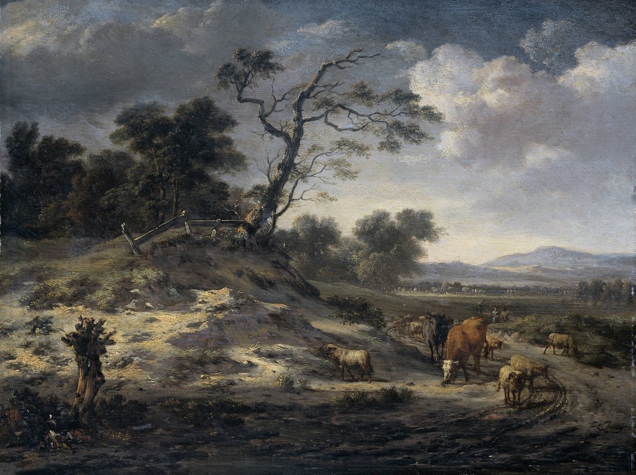 Landschaft mit Vieh auf einer Landstraße von Jan Wijnants