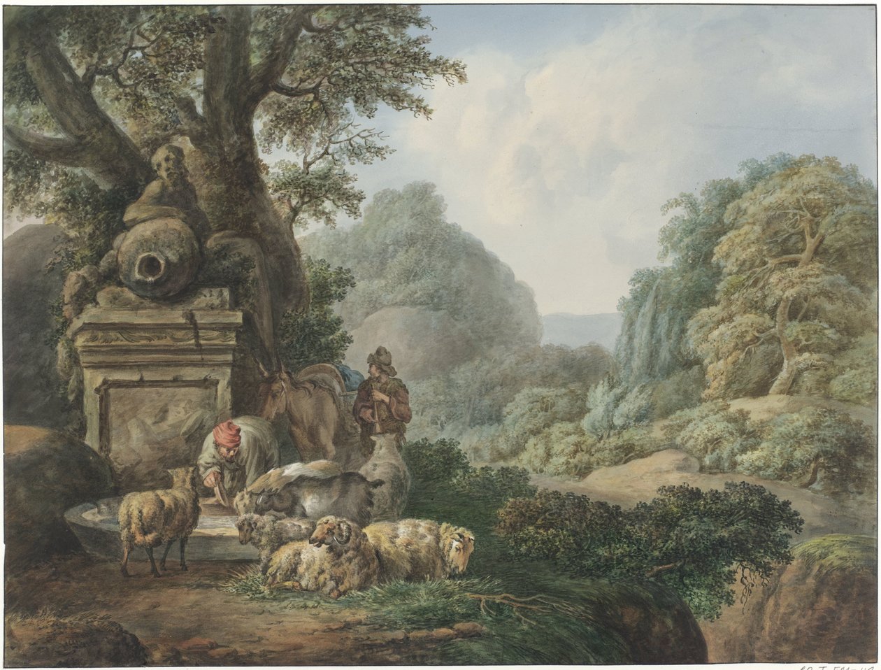 Landschaft mit Hirten an einem Wasserplatz von Jan Willem Pieneman