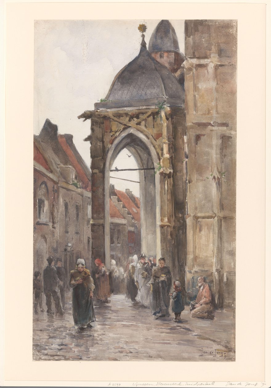 Kirchgänger vor einer Kirche von Jan de Jong